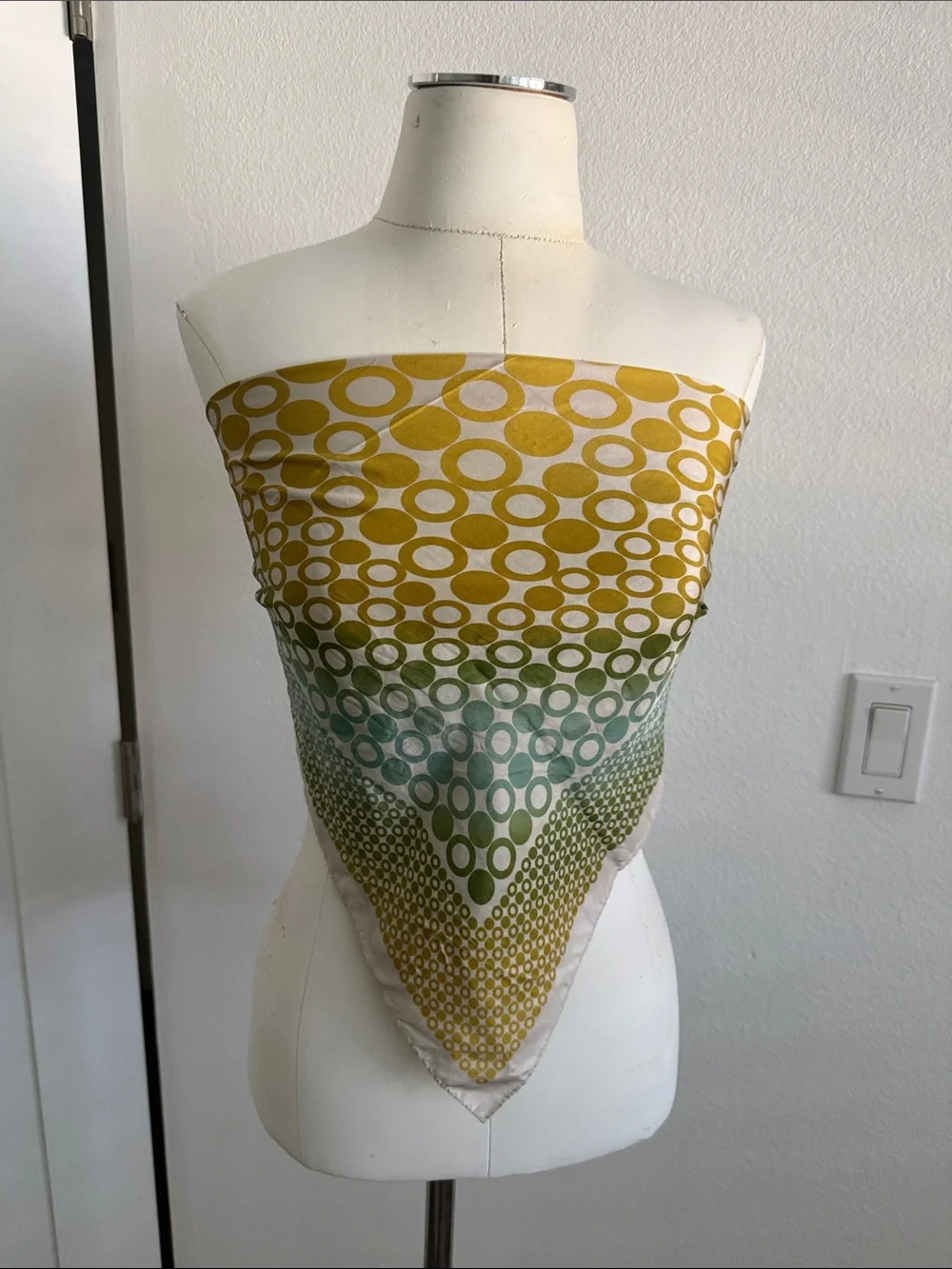 Charles Jourdan Yellow, Teal and Red Polka Dot Silk Scarf
